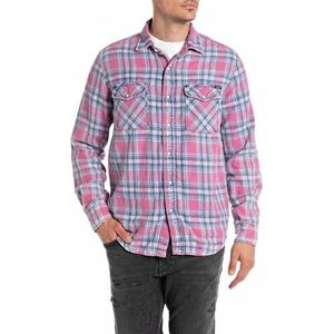 Replay heren overhemd, 010 roze/indigoblauw, XL