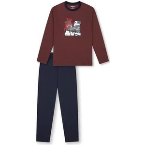 SCHIESSER - Nachtkledij - Donkerblauw/Bourgogne - 2-delig - Lang/maxi