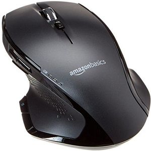Amazon Basics Ergonomische draadloze muis, met snel scrollen, normaal formaat, zwart