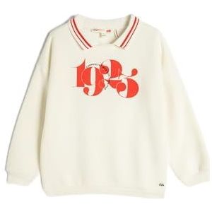 Koton Girls's Varsity Sweatshirt met lange mouwen en kraag detail, geribbeld, bedrukt, geborsteld, Wit (000), 4-5 jaar