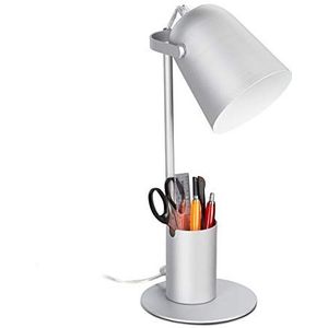 Relaxdays Bureaulamp met penhouder, bureaulamp bureau, E27, moderne tafellamp, 40 x 15 x 20 cm, zilver