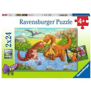 Puzzel Spelende Dino's (2x24 stukjes)