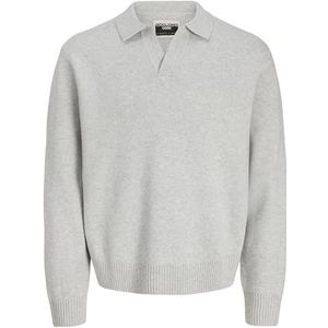 JACK & JONES Jcocover gebreide polo met split neck, lichtgrijs gem., M