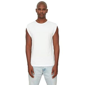 Trendyol Heren witte mannen basic reguliere pasvorm 100% katoen ronde kraag Zero mouw Athlet T-shirt, wit, medium