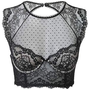 DOBREVA Dames Corset Bra Kant Longline Top met Geïntegreerde BH Grote Maten Hoge Hals Bustier zwart 75F