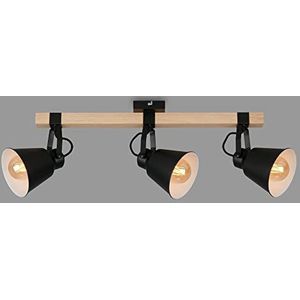 Briloner Verlichting plafondlamp retro met houten balken, 3-vlammige plafondlamp vintage, E27 fitting max. 40 watt, verstelbare lampenkappen, rustieke plafondspot, zwart-hout 2406-035