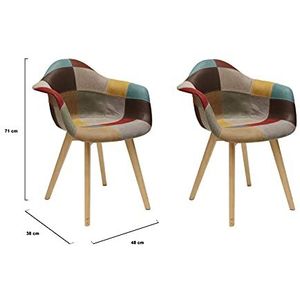 Home Deco Factory Hetre HD6432 stoel, voor woonkamer, eetkamer, meerkleurig, patchwork, scandivave, hout, stof, Hetre PP kunststof PU, meerkleurig, 61,5 x 60 x 84 cm