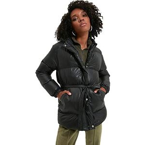 Trendyol Black Hooded Mobile Gedetailleerde Arched Coats mantel dames, Zwart, M