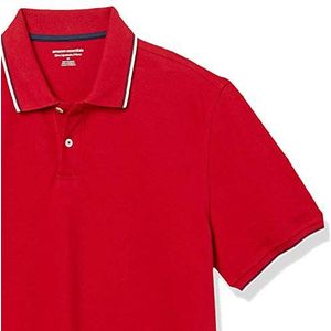 Amazon Essentials Men's Poloshirt van piqué-katoen met slanke pasvorm, Marineblauw/Rood/Wit, L