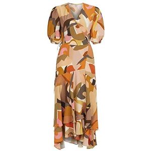 IPEKYOL Dames Graphic Pattern Midi Jurk, mosterd, 34