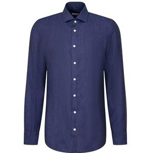 Seidensticker Zakelijk overhemd voor heren, slim fit, zacht, kentkraag, lange mouwen, 100% linnen, blauw, 36