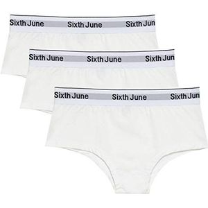 SIXTH JUNE - 3 stuks shorts voor dames - elastische band - nauwsluitende pasvorm - 95% katoen, 5% elastaan, Wit, XS