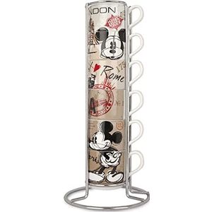 EGAN - Set van 6 stapelbare koffiekopjes PWM02I/6XY in The City van porselein + 80 ml metalen track | meerkleurig, 21 x 9 cm, vaatwasser- en magnetronbestendig