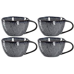Leonardo Matera 018586 Koffiekopjes, set van 4, vaatwasmachinebestendige keramische kopjes, 4 magnetronbestendige bekers, mokken van aardewerk, grijs 290 ml