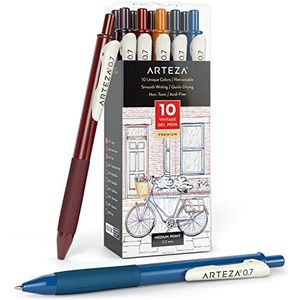 ARTEZA Gekleurde gelpennen, 10 stuks verschillende kleuren, 10 unieke vintage kleuren, 0,7 mm fijne punt, oprolbaar, voor journaling, tekening, doopsel en notities