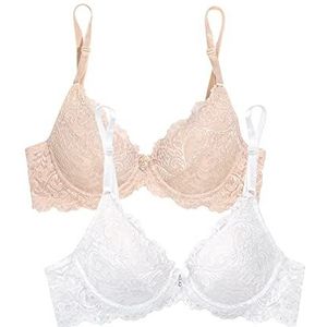 Smart & Sexy Vrouwen Signature Lace Push-up Bra 2-pack, Buff/Wit, 36D (Pack van 2), In de Buff/White, 80D