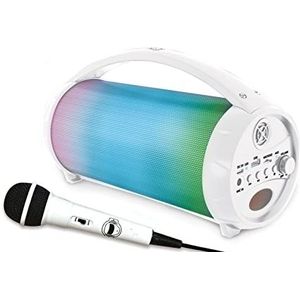 Lexibook, iParty, Draagbare Bluetooth-luidspreker met microfoon, Stereo, lichteffecten, draadloos, karaoke, FM-radio, USB, SD-kaart, oplaadbare batterij, wit, BTP585Z
