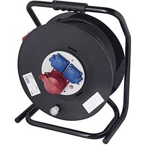 EMOS - CEE-kabelhaspel 33 m - 3 stopcontacten (1 CEE, 2 Schuko) - waterdicht - 230 V/400 V, 15 A, 2500 W/6400 W - rubberen isolatie - H07RN-F 2,5 mm2 - IP44 voor buiten en camping