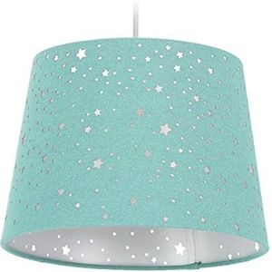 Relaxdays hanglamp sterren, hangende kinderlamp met sterrenhemel, kinderkamer, ronde lampenkap, mint