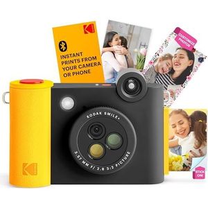 KODAK Smile+ 2-in-1 Digitale Instant Camera & Draadloze Bluetooth Foto Printer - 10MP, Speciale Effect Lens, Zink 2x3” Plakfoto's, Printen via Fun App vanaf Slimme Apparaten - Zwart