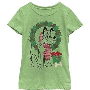 Disney Pluto Christmas Wreath Portrait Girls T-shirt, Apple Green, XS