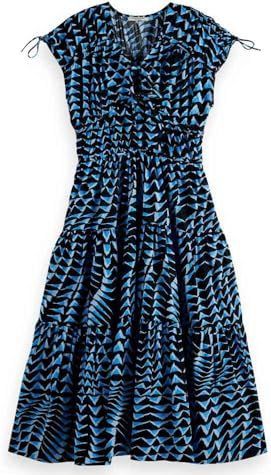 Scotch & Soda - House Of Mirrors Blue 427 - Midi-jurk - V-hals - Mouwloos