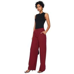 Trendyol Dames Gerade Weites Bein Hohe Taille Hose Shorts, Bordeaux, 34