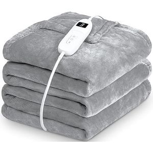 ALLJOY Elektrische deken met automatische uitschakeling, elektrische deken, pluche, 200 x 180 cm, extra grote elektrische warmtedeken, wasbare warmtedeken, knuffeldeken, knuffeldeken, knuffeldeken,