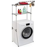 Relaxdays wasmachine rek, metaal, 2 etages, opbergrek boven toilet, hoog badkamerrek, HxBxD 173,5 x 70 x 51 cm, zilver