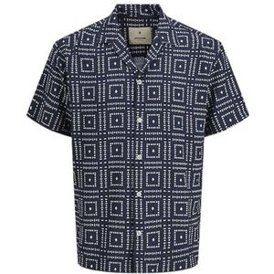 JACK & JONES Heren Jprblulincoln Print S/S Shirt SMU, Blue Nights., L