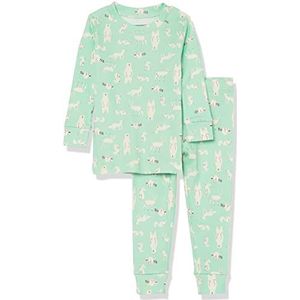 Amazon Essentials Katoenen pyjama voor baby's, uniseks, met nauwsluitende pasvorm, mintgroen, bosdieren, 12 maanden