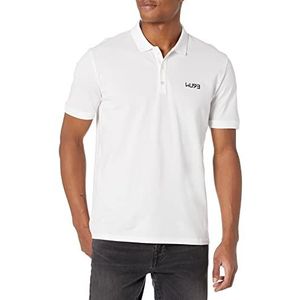 Hugo Boss heren Polo Poloshirt met korte mouwen en groot logo, Wit, S