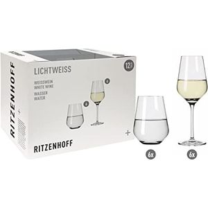 Ritzenhoff 6111012 set witte wijn en waterglas, serie lichtwit, 12 stuks, voor 400 ml, stijlvol Made in Germany, transparant