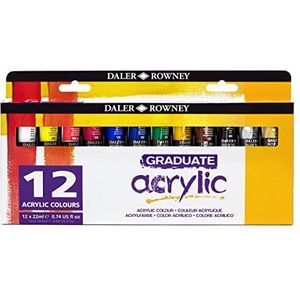 Daler Rowney Graduate Acrylic, acrylverf in studentenkwaliteit, set van 12 x 22 ml, multi