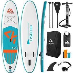Opblaasbare SUP Paddle Board Stand-Up - AKASO 10'x 32""x 6"" Premium SUP Paddleboard voor volwassenen, 330lbs/150KG Max Gewicht Capaciteit Accessoires Compleet - Groen (IO01-GN)