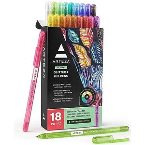 ARTEZA Glittergelpennen, 18 verschillende kleuren, 1,0 mm tip, gekleurde gelpennen voor journaling, doedelen, tekenen en meer