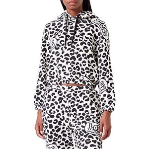 Love Moschino Dames lange mouwen met hoodie en elastisch aan Hemswith Merk Animalier Allover Print. Sweatshirt, Leolove F.panna, 38