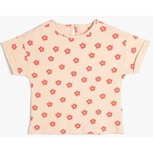 Koton Babygirl T-shirt met bloemenprint, korte mouwen, ronde hals, getextureerd katoen, Roze design (2d5), 3-4 Jaar