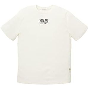 TOM TAILOR T-shirt voor jongens en kinderen met Miami-opschrift, 12906 - Wool White, 128 cm
