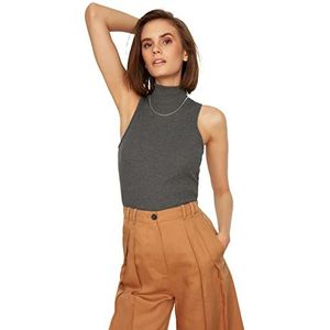 TRENDYOL Dames rechte kraag gemonteerd met gebreide blouse blouse, antraciet, XS