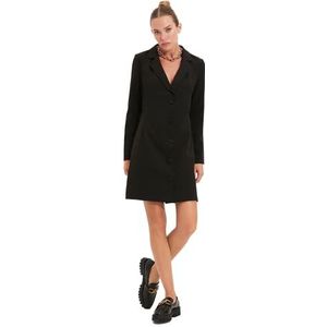 TRENDYOL Damesjurk, midi-blazerjurk, nauwsluitend, geweven stof jurk, zwart, 40