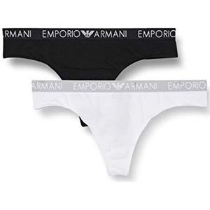 Emporio Armani Bi-Pack Thong Iconic Cotton Ondergoed voor dames (2 stuks, wit/zwart, XL