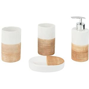 axentia Accessoires Rimini-badkamerbenodigdheden, 4-delige badkamerset van zeepdispenser, zeepbakje & tandenborstelbeker, badaccessoires, navulbaar, keramiek, beige, 1 x 1 x 1 cm