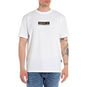 Replay T-shirt voor heren, korte mouwen, regular fit, 001, wit, XL