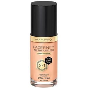 Max Factor Facefinity All Day Flawless Foundation - 3-in-1 concealer, Vloeibare foundation en Gezichtsprimer, Formule vegan, Blijft tot wel 30 uur zitten, SPF20 - N75 Golden, 30ml