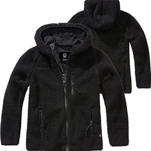 Brandit Teddy fleece jas met capuchon voor dames, winterjas, jacht, outdoor, fleece jas, zwart, 4XL