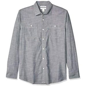 Amazon Essentials Heren Regular-fit Chambray shirt met lange mouwen,Grijs,L