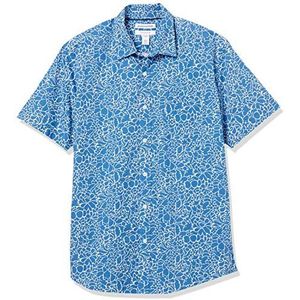 Amazon Essentials Men's Poplin overhemd met normale pasvorm en korte mouwen, Marineblauw Bloemig, L