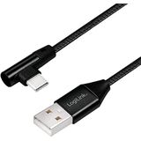 USB 2.0 aansluitkabel, USB (type A) naar USB (type C) 90° gebogen, zwart, 1m