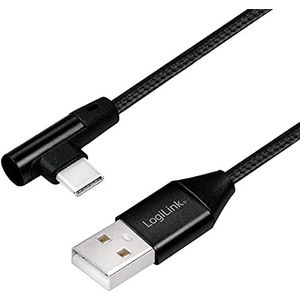 USB 2.0 aansluitkabel, USB (type A) naar USB (type C) 90° gebogen, zwart, 1m